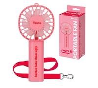 fisura. Ventilateur portable rouge « chaleur ». Ventilateur à main rechargeable avec 3 vitesses et suspension. Idéal pour l'été, les voyages et l'utilisation quotidienne. (Better late, rose)