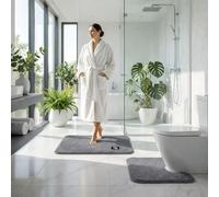 Fit Even Tapis de bain en microfibre à mémoire de forme - Séchage rapide - Antidérapant pour salle de bain, douche et grille-pain - Séchage rapide - Absorbant l'eau et lavable (gris, 50 x 80 cm + 50 x