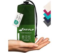 Fit-Flip Drap de Sac de Couchage Microfibre - a Viande de 310 g avec Compartiment Oreiller ajouté - Microfibre - 1 Personne - Drap de Voyage Leger (Couleur: Vert Foncé)