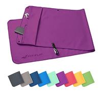 Fit-Flip Ensemble de Serviette de Fitness avec Compartiment à Tirette + Fermoir magnétique - Serviette de Sport en Microfibre brevetée, Serviette Microfibre - Violet