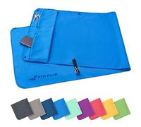 Fit-Flip Serviette de Fitness en Microfibre - avec Poche Zippée et Aimant - Serviettes pour Salle de Sport - Compact, antidérapant et séchage Rapide - Serviette de Sport Musculation - Bleu