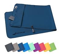 Fit-Flip Serviette de Fitness en Microfibre - avec Poche Zippée et Aimant - Serviettes pour Salle de Sport - Compact, antidérapant et séchage Rapide - Serviette de Sport Musculation - Bleu Marine