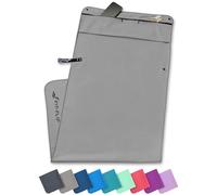 Fit-Flip Serviette de Fitness en Microfibre - avec Poche Zippée et Aimant - Serviettes pour Salle de Sport - Compact, antidérapant et séchage Rapide - Serviette de Sport Musculation - Gris