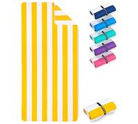Fit-Flip Serviette de Plage Microfibre Grande - Fine et légère - à séchage Rapide - Drap de Piscine XXL - Serviettes Anti-Sable 100% recyclée - rayé Jaune Citron-Blanc - 200cm x 90cm
