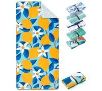 Fit-Flip Serviette de Plage Microfibre Grande - Fine et légère - à séchage Rapide - Drap de Piscine XXL - Serviettes Anti-Sable 100% recyclée - Lemon Flowers - 200cm x 90cm
