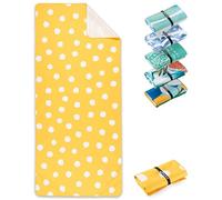 Fit-Flip Serviette de Plage Microfibre Grande - Fine et légère - à séchage Rapide - Drap de Piscine XXL - Serviettes Anti-Sable 100% recyclée - Lemon Polka - 200cm x 90cm