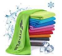Fit-Flip Serviette de Refroidissement, Serviettes Sport Microfibre refroidissante, Serviette rafraîchissante, Airflip Cool Towel, Serviettes Microfibres - Couleur: Vert néon, Dimensions: 100x30cm