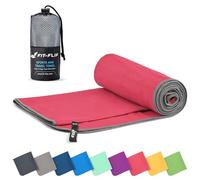 Fit-Flip Serviette Microfibre - pour Le Sport, Musculation et la Piscine - compacte, Ultra-légère et Rapidement sèche - Parfait pour la Natation, la Plage et Le Voyage (50x100cm Corail - Gris)