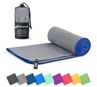 Fit-Flip Serviette Microfibre - pour Le Sport, Musculation et la Piscine - compacte, Ultra-légère et Rapidement sèche - Parfait pour la Natation, la Plage et Le Voyage (100x200cm Gris - Bleu foncé)
