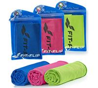 Fit-Flip Serviette rafraîchissante Lot de 3, 100x30cm, Serviette Sport Microfibre rafraîchissante, Airflip Cool Towel - Couleur: Bleu foncé/Vert/Rose, Dimensions: 100x30cm