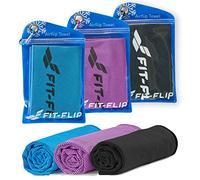 Fit-Flip Serviette rafraîchissante Lot de 3, 100x30cm, Serviette Sport Microfibre rafraîchissante, Airflip Cool Towel - Couleur: Noir/Bleu/Violet, Dimensions: 100x30cm