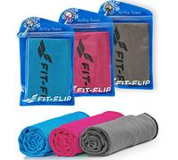 Fit-Flip Serviette rafraîchissante Lot de 3, 100x30cm, Serviette Sport Microfibre rafraîchissante, Airflip Cool Towel, Serviette Microfibre - Couleur: Bleu/Rose/Gris, Dimensions: 100x30cm