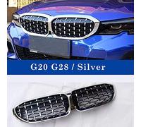Fit for BMW 3 Series G20 G28 Diamond Star Grills 325li 2019-in ABS Black Silver Kidney Grille One Pair Auto Parts (Color : Silver)