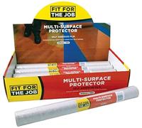Fit For The Job Film protecteur multi-surfaces 10mx500mm, auto-adhésif imperméable, protège tapis, bois et carrelage contre peinture et déversements, résiste aux perforations, sans résidu