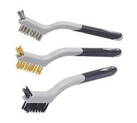 Fit For The Job Lot de 3 mini brosses métalliques multi-usages poignée souple - brosses nylon, laiton, acier pour retrait peinture, scories soudure, rouille sur grilles, carreaux, bois, métal, brique