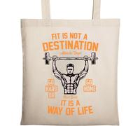 Fit is Not A Destination It is A Way of Life Go Hard Or Go Home Sac fourre-tout en coton naturel écologique Beige