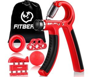 FitBeast Hand Grip Musculation Avant Bras - Pack de 5, Poignet Ajustable, Étireur de Doigts, Anneau d’Exercice et Balle Anti-Stress