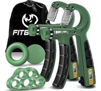 FitBeast Kit d'Entraînement pour Renforcer Prise en Main 5 Pièces, 2 Résistance Ajustable pour Avant-Bras, Étireurs de Doigts, Anneau de Préhension et Balle de Soulagement du Stress (Vert Foncé)