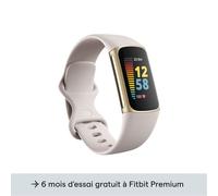 Fitbit Charge 5 - Acier inoxydable en or doux - Tracker d'activités avec bracelet infinie - silicone - blanc lunaire - taille du poignet : 130-210 mm - affichage 1.04" - Bluetooth, NFC