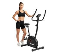 Fitby Vélo d'appartement magnétique, 8 niveaux, LCD, position droite, noir | Home trainer position droite, selle et guidon réglables, jusqu'à 200 cm, volant 3 kg, enjambement bas, sport maison