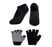 FitDA Chaussettes Pilates Femme avec Gants de Fitness Kit, Taille 37-42 Coton Chaussette Antidérapante, Exposer le Dos des Mains et des Pieds, pour Yoga, Fitness, Sport Maison (Noir)