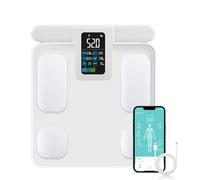 Fitdays - Balance numérique de haute précision pour poids corporel et pourcentage de graisse, 8 électrodes, pour mesure de la composition corporelle, IMC 20, balance intelligente de salle de bain avec