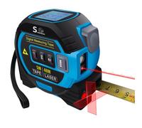 Fitdays Mètre Laser 3-en-1 avec Ligne Croisée | 40m Laser + 5m Ruban AutoBloc | Grand Écran LCD (m/ft/in) & Calculs Surface/Volume | Bricolage, BTP, Professionnels(HS-3in1-Bleu)