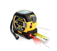 Fitdays Mètre Laser 3-en-1 avec Ligne Croisée | 40m Laser + 5m Ruban AutoBloc | Grand Écran LCD (m/ft/in) & Calculs Surface/Volume | Bricolage, BTP, Professionnels(HS-3in1-Jaune)