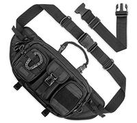 Fitdom Grand Sac Banane d'inspiration Tactique pour Homme. Accessoire Technique Parfait pour Homme Sac Banane Multifonction, Noir, Large, Grandes Poches 5 Poches