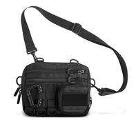 Fitdom Petit sac à bandoulière tactique noir pour homme. Cet EDC a plusieurs façons de le porter comme écharpe, épaule, bandoulière, taille., noir, Small