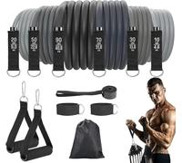 Fitense Kit Bande Élastique Musculation, Lot de 6 Bandes de Résistance avec Poignées, Ancrage de Porte, Sangles de Cheville et Sac, Bandes Résistance Élastique pour Homme Femme Pilates Yoga Fitness