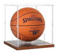 Fitense Vitrine de basket-ball en acrylique transparent avec protection UV - Boîte de rangement avec base en bois massif - Présentoir de football pour souvenir de ballon NBA WNBA dédicacé - Cadeau