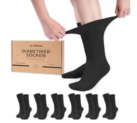 fitfets Lot de 6 paires de chaussettes diabétiques pour homme et femme - Sans élastique ni coutures - Coton avec semelle en éponge et ceinture confortable, 6 x noir., 47-50
