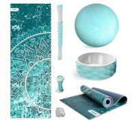 Fitfiu Fitness KITWELL-600 - Pack de 6 accessoires de yoga Pilates couleur bleue qui comprend un tapis, une balle, une roue, un masseur sur pied, une barre de massage et une sangle de yoga
