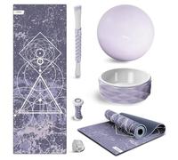 FITFIU Fitness KITWELL-600 Pack de 6 Accessoires Yoga Pilates Couleur Lila avec Tapis, Balle, Roue, Sangle et 2 Masseurs Inclut Guide d’Exercices Wellness
