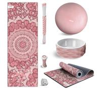 FITFIU Fitness KITWELL-600 - Kit pilates rose 6 accessoires avec tapis design mandala, brique yoga, ballon gym, wheel yoga, rouleau de massage des pieds, rouleau de massage et ceinture