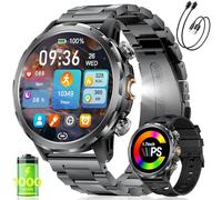 FITFLEX Montre Connectée Homme avec 1000 mAh Appel Bluetooth, 1,7" HD Écran Militär Smartwatch avec 100+ Mode Sportif,Lampe de Poche,Fréquence Cardiaque,SpO2,Sommeil IP68 Imperméable pour Android iOS