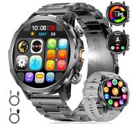 FITFLEX Montre Connectée Homme avec 1000 mAh Appel Bluetooth, 1,7" HD Écran Militär Smartwatch avec 100+ Mode Sportif,Lampe de Poche,Fréquence Cardiaque,SpO2,Sommeil IP68 Imperméable pour Android iOS