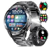 FITFLEX Montre Connectée Homme avec Appel Bluetooth, 1.43'' AMOLED Smartwatch avec Lampe Torche, 530mAh, Moniteur de Sommeil, IP68 Étanche, 120+ Sportifs Montre Intelligente pour Android iOS