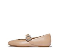 Fitflop DELICATO Mary Janes Chaussures Plates en Cuir avec Boucle en Cristal pour Femme, Beige Classique, 38 EU, Beige Classique, 5.5 UK Narrow