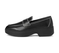 FitFlop F-luma Mocassins demi-compensés en cuir à coutures contrastées pour femme, noir, 40 EU