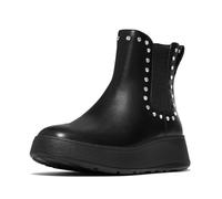 Fitflop F-Mode Bottines Chelsea plates en cuir avec bordure GEM pour femme, noir, 39 EU, tout noir, 40 EU