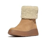 Fitflop F-Mode Bottines en daim avec fermeture éclair et col en peau de mouton pour femme, Beige sable, 39 EU