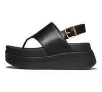 FitFlop F-Mode Sandales compensées en cuir avec bride arrière pour femme, noir, 39 EU