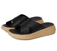 Fitflop Femme F-Mode Espadrille Leather Flatform Cross Slides Sandale Glissante, Noir, 42 EU