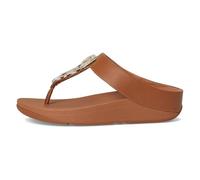 FitFlop Femme Fino Crystal-Chain Leather Toe-Post Sandals cale, Bronzage Profond, 37 EU