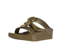 FitFlop Femme Halo Bead-Circle Metallic H-Bar Slides Sandale cale, Vert Camouflage métallisé, 38 EU