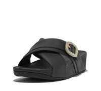 Fitflop Femme Lulu Claquettes croisées en Cuir avec Boucle en Cristal Sandale, Noir, 41 EU