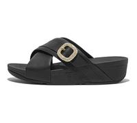 Fitflop Femme Lulu Claquettes croisées en Cuir avec Boucle en Cristal Sandale, Noir, 43 EU