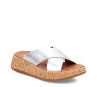 Fitflop Femme Mode F-Coulisse croisée Plate en Cuir/liège Sandale, Argenté, 38 EU